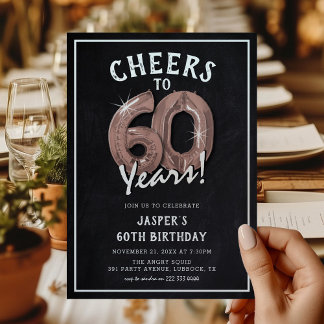 Rustikale Chalkboard Rose Gold Balloons 60. Geburt Einladung