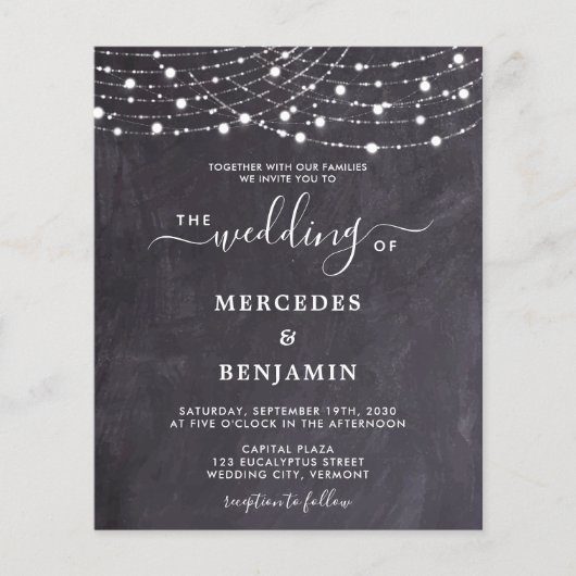 Rustikale Chalkboard String Lights Wedding Inv (Vorderseite)