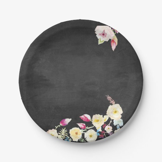 Rustikale Chalkboard Vintage Blumenhochzeit Pappteller (Vorderseite)