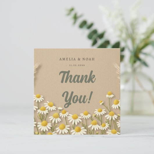 Rustikale Chamomile Hochzeit Danke Karte (Stehend Vorderseite)
