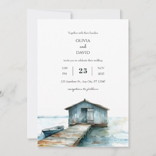 Rustikale Charm Nautical Sea Boat Shed Beach Hochz Einladung (Vorderseite)