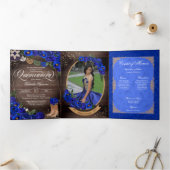 Rustikale Charro Royal Blue Rose Country Quinceañe Dreifach Gefaltete Einladung (Innenseite)