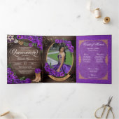 Rustikale Charro Royal Lila Rose Quinceañera Dreifach Gefaltete Einladung (Innenseite)