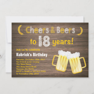 Rustikale Cheers und Beers 18. Geburtstagseinladun Einladung
