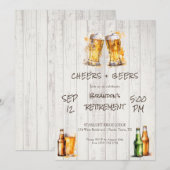 Rustikale Cheers und Beers-Ruhestandsfeier Einladung (Vorne/Hinten)