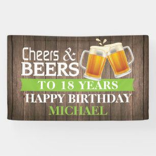 Rustikale Cheers und Biersorten Happy 18. Geburtst Banner