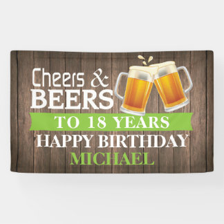 Rustikale Cheers und Biersorten Happy 18. Geburtst Banner