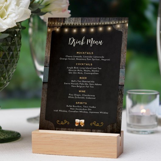 Rustikale Cheers Whiskey Shot Themed 12x18 Drink M Menükarte