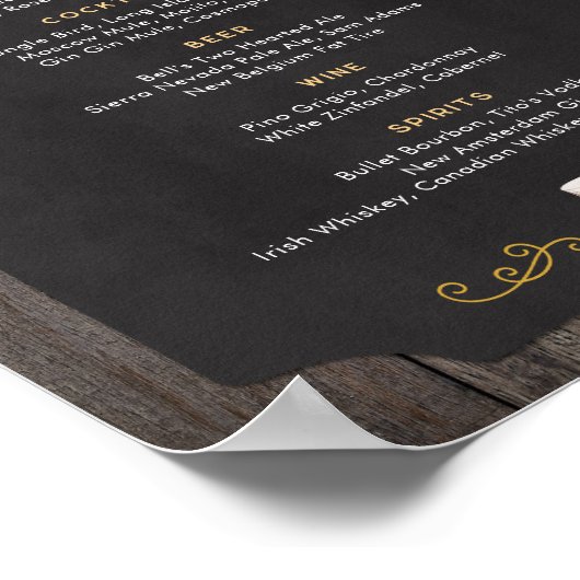 Rustikale Cheers Whiskey Themed 8x10 Drink Menü Poster (Ecke)