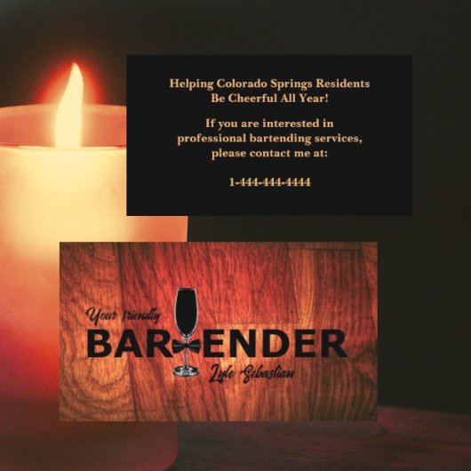 Rustikale Cherrywood Event Barkeeper Business Card Visitenkarte