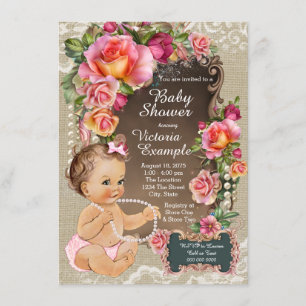 Rustikale Chic-Baby-Shower mit Jute, Spitze und Pe Einladung