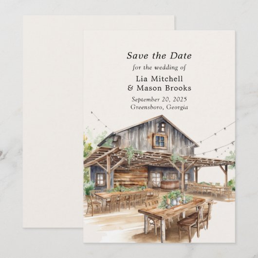 Rustikale Chic Barn Wedding rettet die Termine Einladung (Vorne/Hinten)