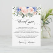 Rustikale Chic Blush Blue Floral Rose Hochzeit Bri Dankeskarte (Stehend Vorderseite)