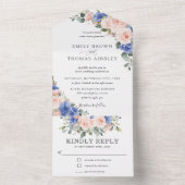 Rustikale Chic Blush Blues Blütengrün Hochzeit All In One Einladung (Innen Boden)