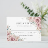 Rustikale Chic Blush Dusty Rose Blumenpampas Hochz RSVP Karte (Stehend Vorderseite)