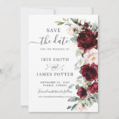 Rustikale Chic Burgundy Blush Pink Blumenhochzeit Save The Date (Vorderseite)
