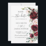 Rustikale Chic Burgundy Blush Pink Blumenhochzeit Save The Date<br><div class="desc">Mit dieser eleganten Save the Date Karte verkünden Sie Ihren Tag! Diese Hochzeit Save the Date Card präsentiert eine atemberaubende Aquarellblütenanordnung in kräftigen bordeauxroten und zartem Rosa. Perfekt entworfen, um unsere Hochzeitskollektion Rustic Blush zu ergänzen, können Sie sie einfach mit Ihren Details personalisieren. Drücken Sie einfach die Schaltfläche "Bearbeiten mit...</div>