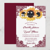 Rustikale Chic Burgundy Lace Sonnenblumenhochzeit Einladung (Vorne/Hinten)