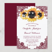 Rustikale Chic Burgundy Lace Sonnenblumenhochzeit Einladung (Vorne/Hinten)