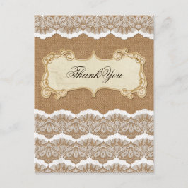 Rustikale Chic Burlap- und Spitzenlandhochzeit Postkarte