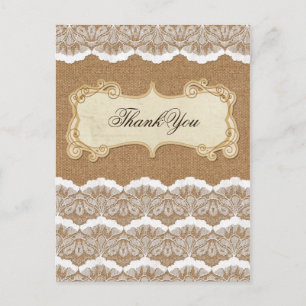 Rustikale Chic Burlap- und Spitzenlandhochzeit Postkarte