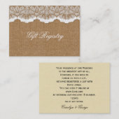 Rustikale Chic Burlap- und Spitzenlandhochzeit Visitenkarte (Vorne/Hinten)