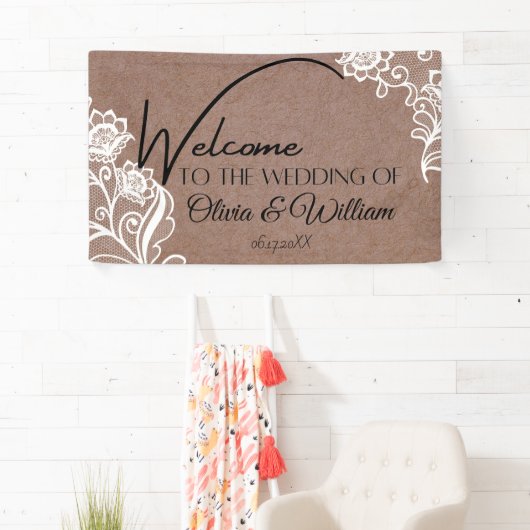 Rustikale Chic Calligrafy Wedding Willkommen Banner (Insitu)