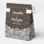 Rustikale Chic Dark Brown Wood White Lace Wedding Geschenkschachtel (Rückseite)
