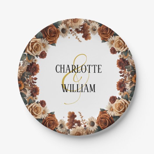 Rustikale Chic Floral Wedding Pappteller (Vorderseite)