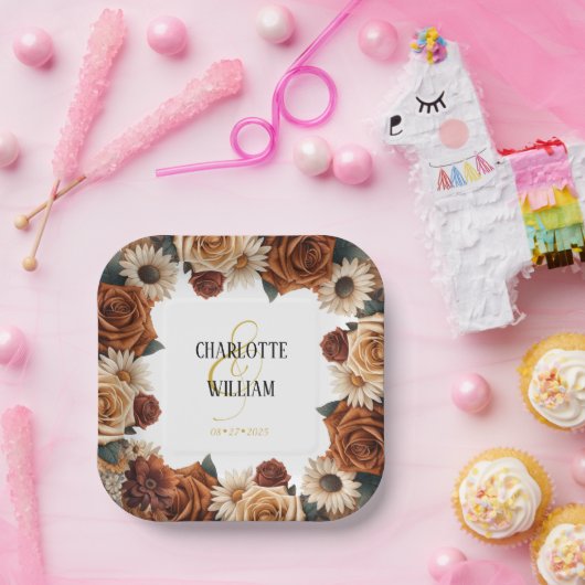 Rustikale Chic Floral Wedding Pappteller (Party)