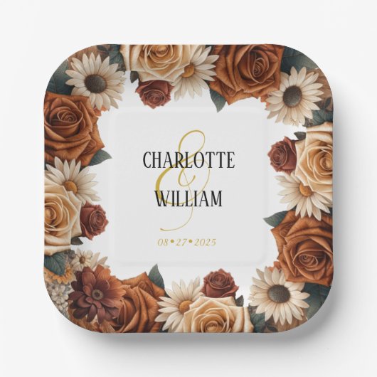 Rustikale Chic Floral Wedding Pappteller (Vorderseite)