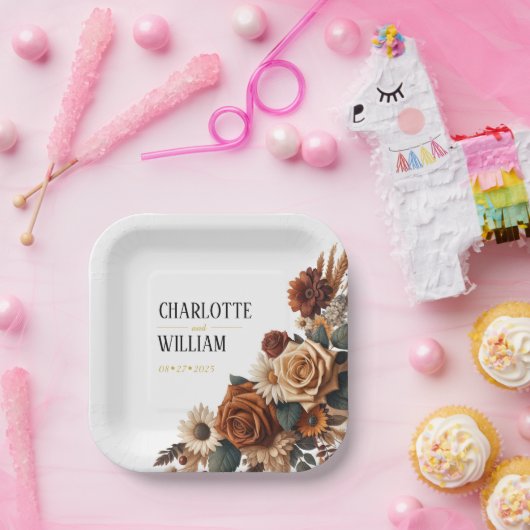 Rustikale Chic Floral Wedding Pappteller (Party)