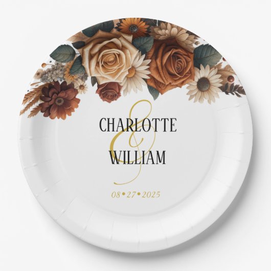 Rustikale Chic Floral Wedding Pappteller (Vorderseite)