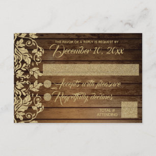 Rustikale Chic Gold Damaskus-Reaktion RSVP Karte