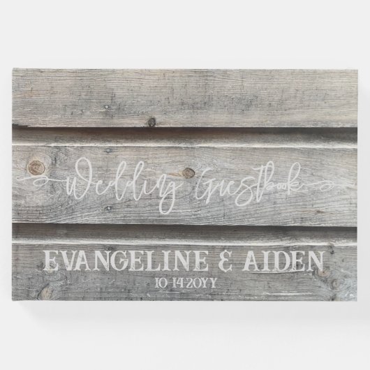 Rustikale Chic Gray Barnwood Wedding Gästebuch (Vorderseite)
