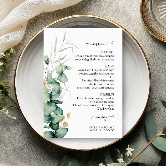 Rustikale Chic Greenerity Wedding Menu Card Einladung