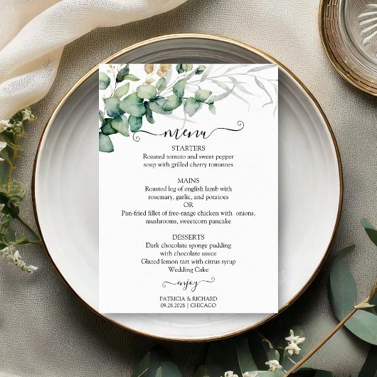 Rustikale Chic Greenerity Wedding Menu Card Einladung