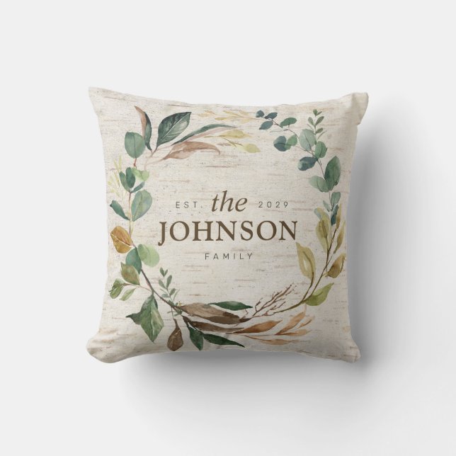 Rustikale Chic Greenery Kranz Familie Est. Monogra Kissen (Vorderseite)