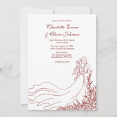 Rustikale Chic Hand Drawn Couple Burgundy Wedding Einladung (Vorderseite)