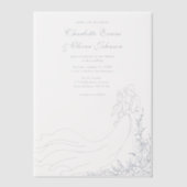 Rustikale Chic Hand Drawn Couple Dusty Blue Weddin Pergament Einladungen (Vorderseite)