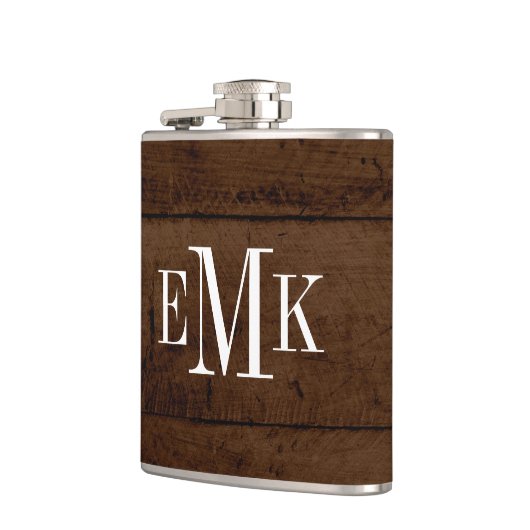 Rustikale Chic-Imitat Holz Classic Monogramm Flachmann (Links)