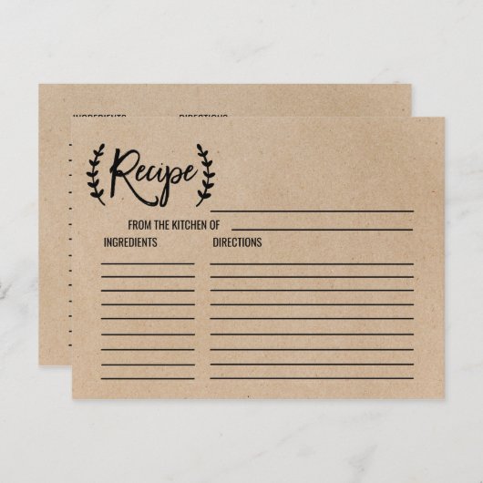 Rustikale Chic Imitate Kraft Brautparty Rezeptions Postkarte (Vorne/Hinten)