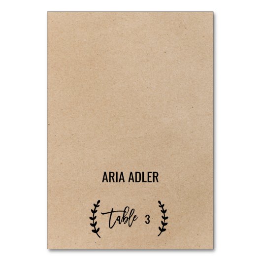 Rustikale Chic Imitate Kraft Hochzeit Escort Platz Tischnummer (Vorderseite)