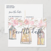 Rustikale Chic Lantern Rose Gold Floral Save the D Ankündigungspostkarte (Vorne/Hinten)