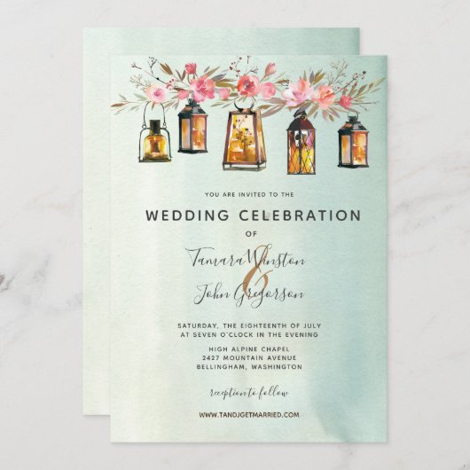 Rustikale Chic Lanterns Blumenzwiebeln Einladung (Vorne/Hinten)