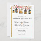 Rustikale Chic Lanterns Rose Gold Floral Wedding Einladung (Vorderseite)