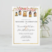 Rustikale Chic Lanterns Rose Gold Floral Wedding Einladung (Stehend Vorderseite)