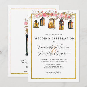 Rustikale Chic Lanterns Rose Gold Floral Wedding Einladung