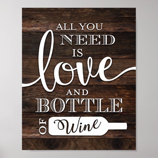 Rustikale Chic-LIEBE UND EINE FLASCHE WEINPrint Poster (Vorne)