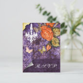 Rustikale Chic Lila Vintage Rose Hochzeit Einladungspostkarte (Stehend Vorderseite)